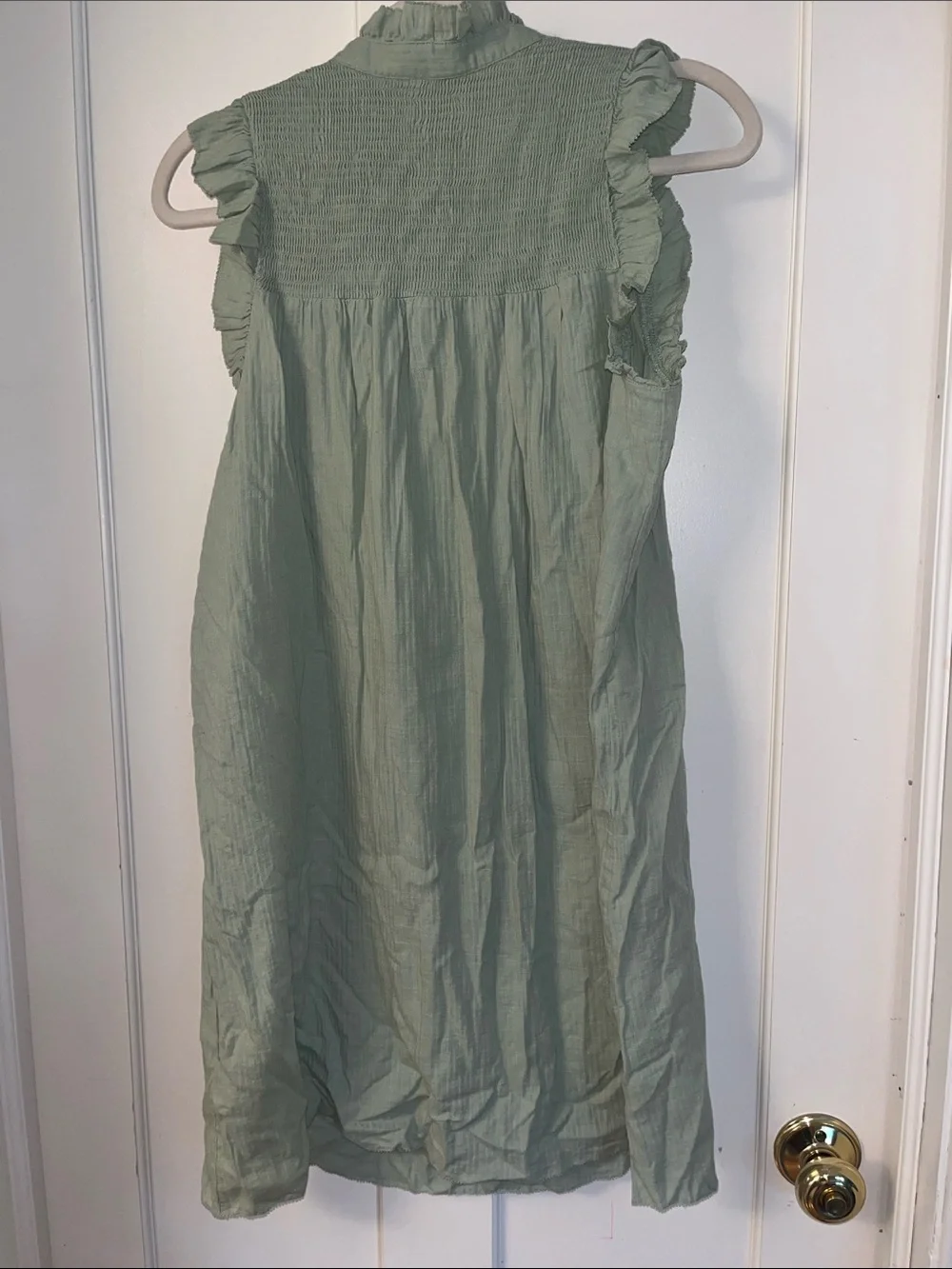 J. Crew Smocked Ruffle-Trim Sleeveless Mini Dress - Sage